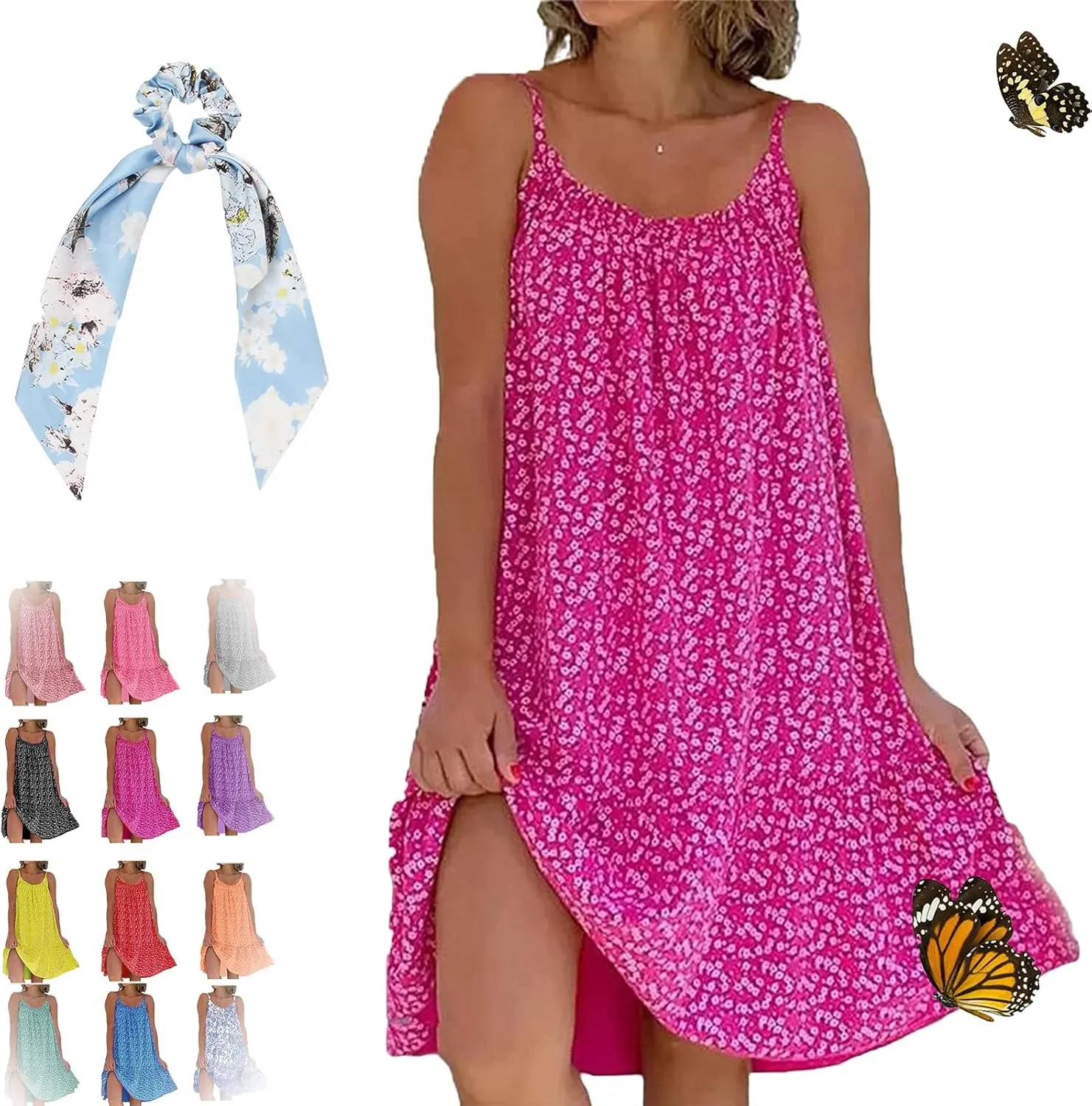 RJDJ Camibloom - Floral Printed Camisole Dress, Women's Summer Loose-fit Mini Dress
