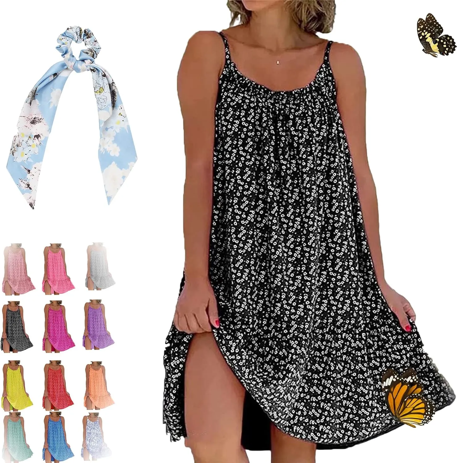 RJDJ Camibloom - Floral Printed Camisole Dress, Women's Summer Loose-fit Mini Dress
