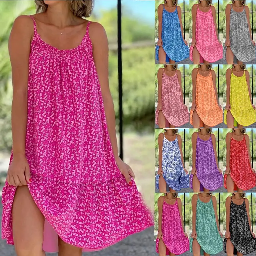 RJDJ Camibloom - Floral Printed Camisole Dress, Women's Summer Loose-fit Mini Dress