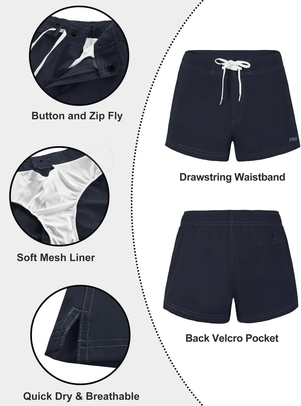 Rocorose Women's Board Shorts Quick Dry Elastic Waist Swim Shorts Surf Swimwear with Pocket and Liner