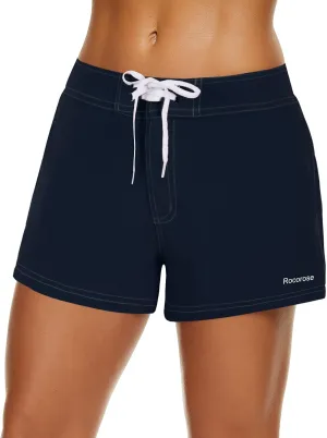 Rocorose Women's Board Shorts Quick Dry Elastic Waist Swim Shorts Surf Swimwear with Pocket and Liner