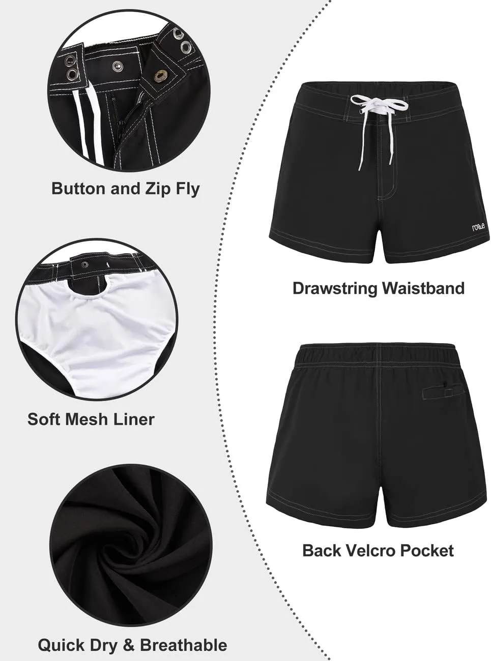Rocorose Women's Board Shorts Quick Dry Elastic Waist Swim Shorts Surf Swimwear with Pocket and Liner