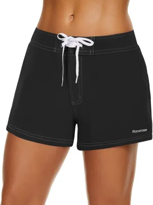 Rocorose Women's Board Shorts Quick Dry Elastic Waist Swim Shorts Surf Swimwear with Pocket and Liner