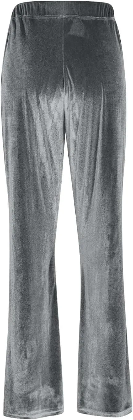 Ruziyoog Velvet Pants for Women Drawstring High Waist Wide Leg Casual Lounge Pant Loose Flowy Trousers with Pockets