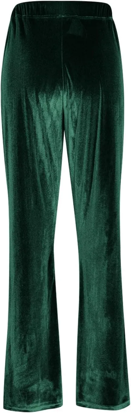 Ruziyoog Velvet Pants for Women Drawstring High Waist Wide Leg Casual Lounge Pant Loose Flowy Trousers with Pockets