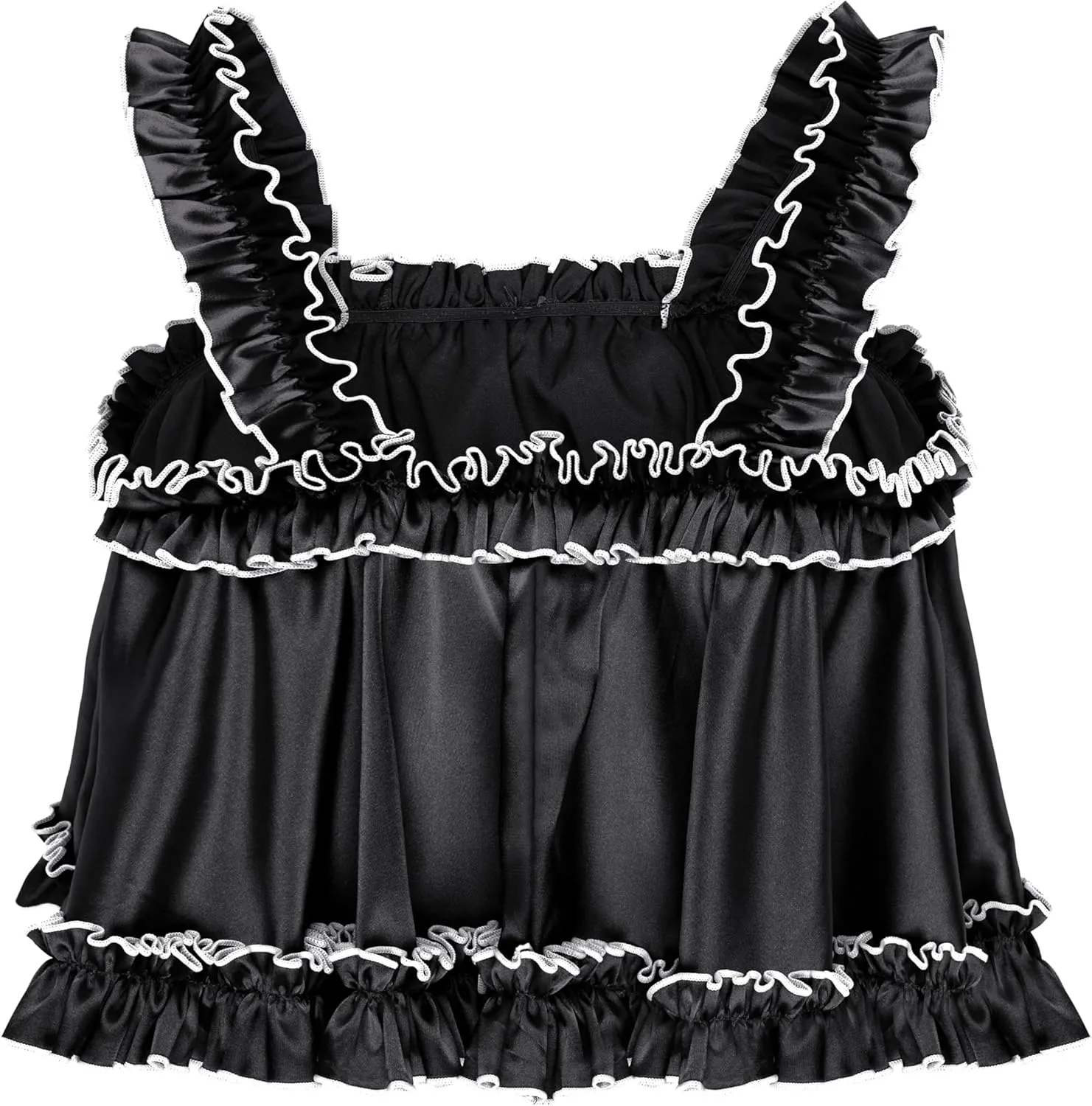 Satini Lingerie Satin Sissy Rolled Hem Edge Frilly Cami Top