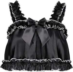 Satini Lingerie Satin Sissy Rolled Hem Edge Frilly Cami Top