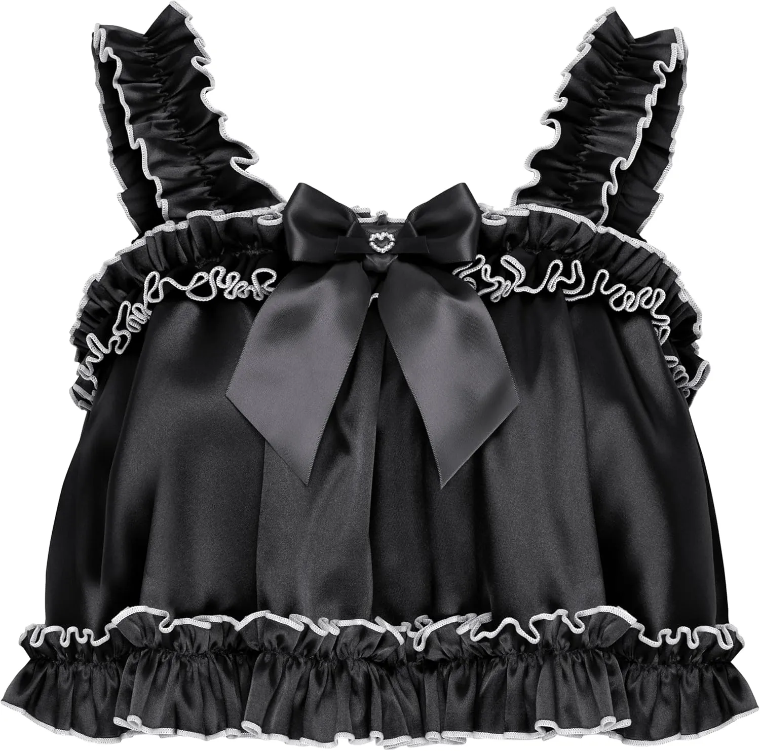 Satini Lingerie Satin Sissy Rolled Hem Edge Frilly Cami Top