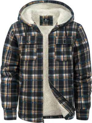 SCODI Men's Flannel Shirt Jacket Fleece Sherpa Lined Plaid Jackets Coat Full Zip Up Hoodie Winter Outwear