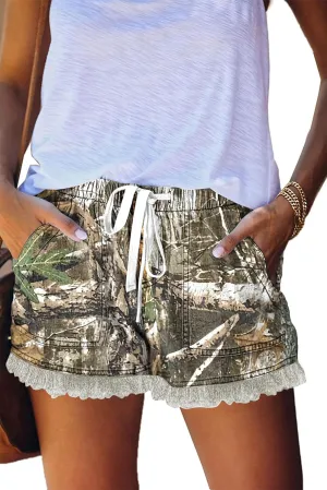 SESERAGI Women's Camo Shorts Army Fatigue Lounge Cotton Cut Off Elastic Waist Denim Raw Hem Jean Shorts