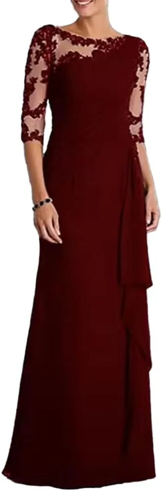Sheath/Column Elegant Mother of The Bride Gown Chiffon Jewel Neck Floor Length Evening Gown with Appliques 2024