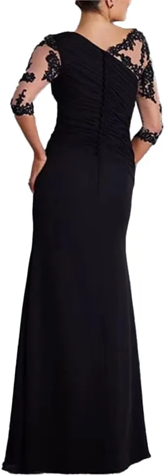 Sheath/Column Elegant Mother of The Bride Gown Chiffon Jewel Neck Floor Length Evening Gown with Appliques 2024