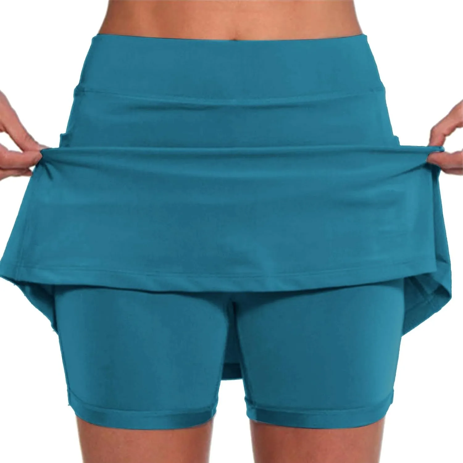 Skirt with Shorts Underneath, Women Elastic Yoga Skirts Solid Color Lightweight Tummy Control Athletic Tennis Shorts