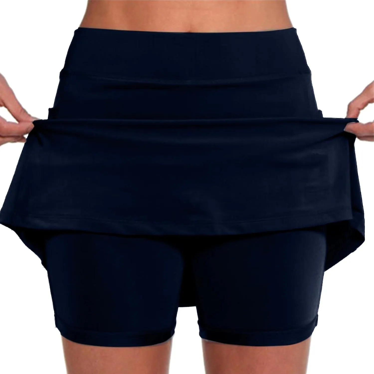 Skirt with Shorts Underneath, Women Elastic Yoga Skirts Solid Color Lightweight Tummy Control Athletic Tennis Shorts