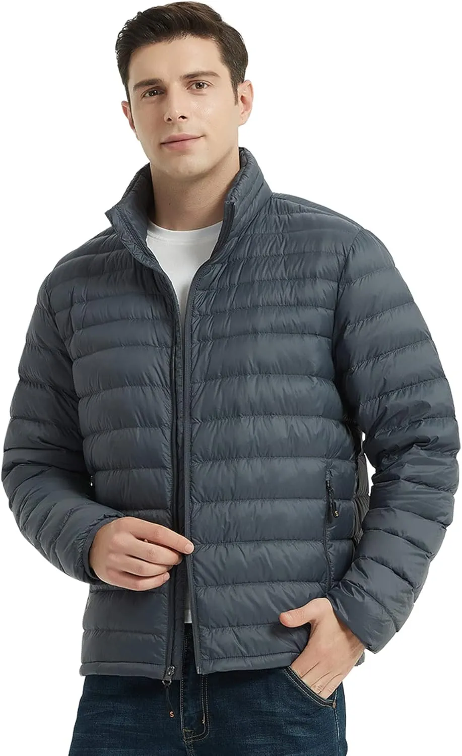 SLOW DOWN Men Lightweight Down Puffer Jakcet, Packable Winter Puffy Down Jacket