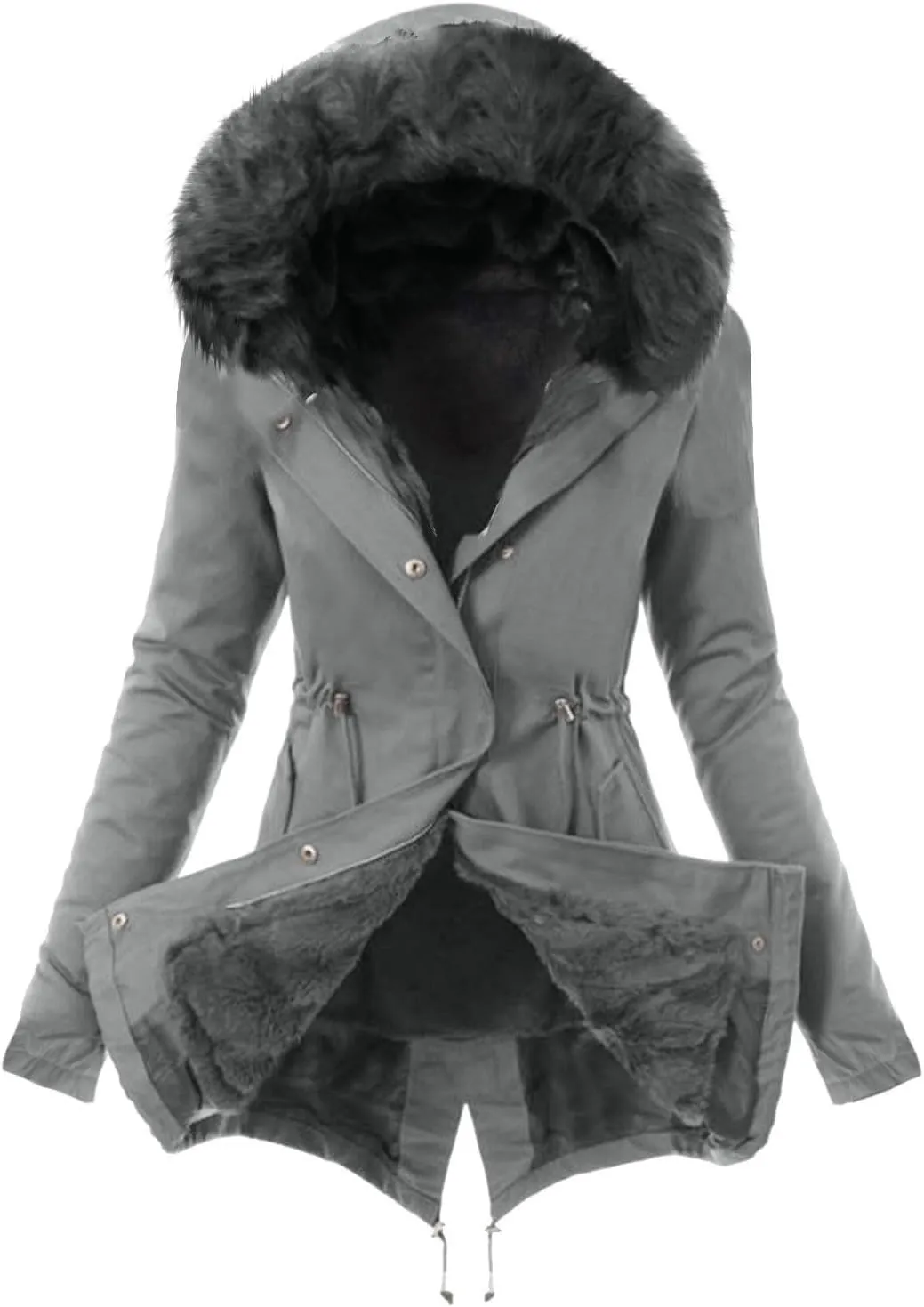 SMIDOW Winter Coats For Women 2023 Parkas Fuzzy Fleece Lined Jackets Cold Weather Thicken Warm Puffer Coat With Faux Fur Hood
