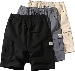 SOLY HUX Men's Drawstring Waist Straight Leg Outdoor Hiking Cargo Shorts 3 Packs Summer Shorts