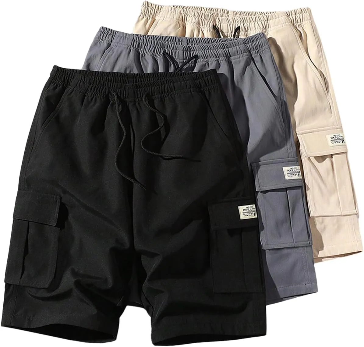 SOLY HUX Men's Drawstring Waist Straight Leg Outdoor Hiking Cargo Shorts 3 Packs Summer Shorts