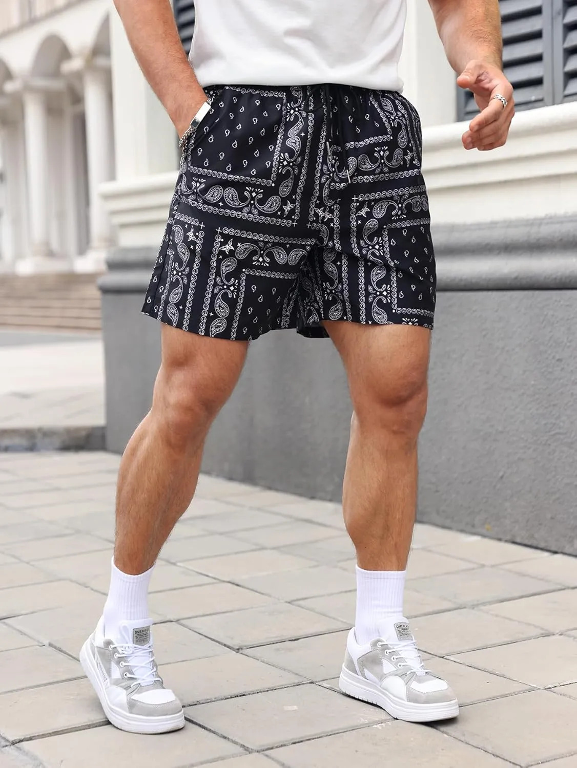 SOLY HUX Men's Paisley Bandana Shorts 3 Packs Summer Casual Workout Beach Drawstring Track Shorts