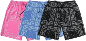 SOLY HUX Men's Paisley Bandana Shorts 3 Packs Summer Casual Workout Beach Drawstring Track Shorts