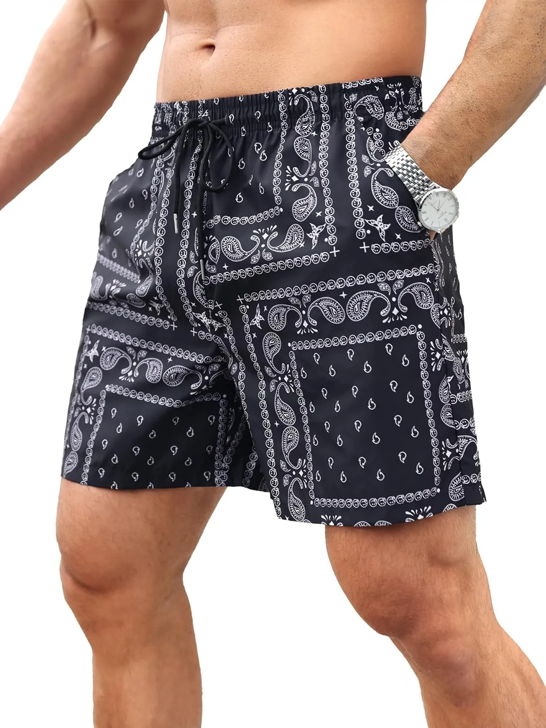 SOLY HUX Men's Paisley Bandana Shorts 3 Packs Summer Casual Workout Beach Drawstring Track Shorts