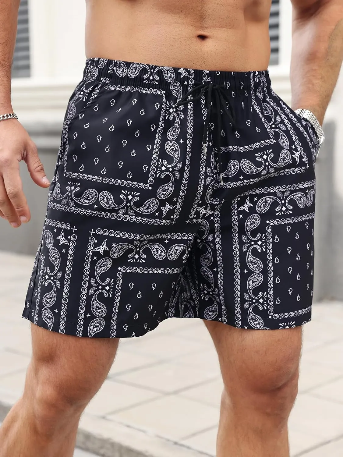 SOLY HUX Men's Paisley Bandana Shorts 3 Packs Summer Casual Workout Beach Drawstring Track Shorts