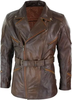 SpazeUp Mens 3/4 Quarter Length Winter Coat - Mens Black Leather Jacket - Quarter Length German Black Leather Coats for Men