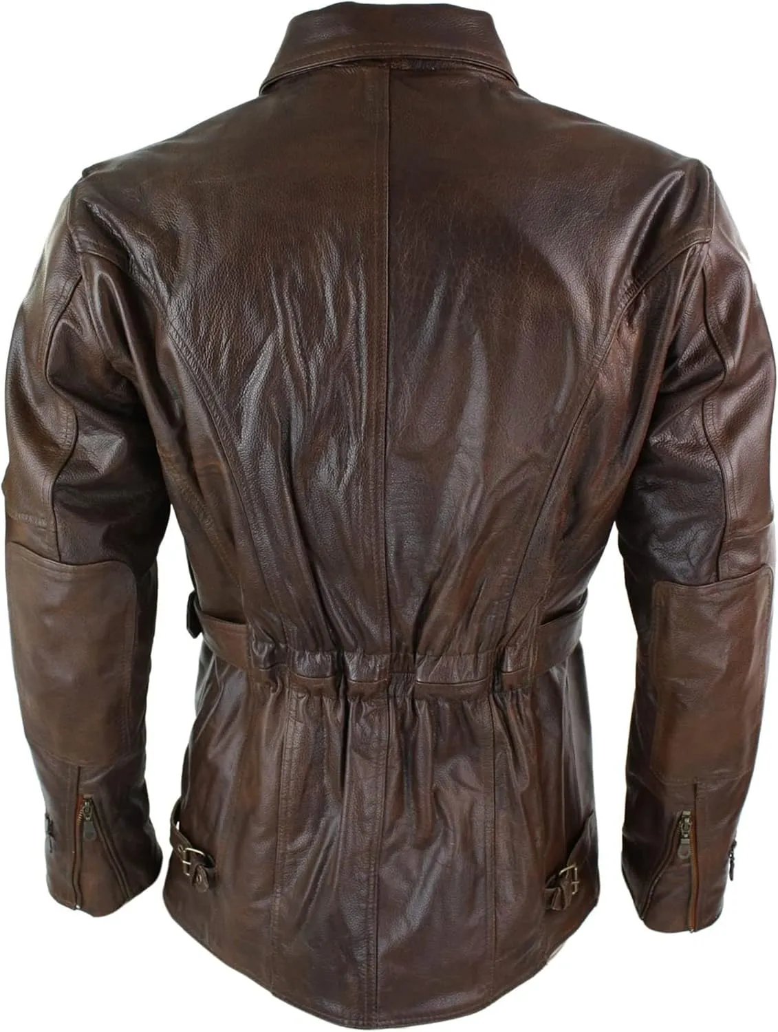 SpazeUp Mens 3/4 Quarter Length Winter Coat - Mens Black Leather Jacket - Quarter Length German Black Leather Coats for Men