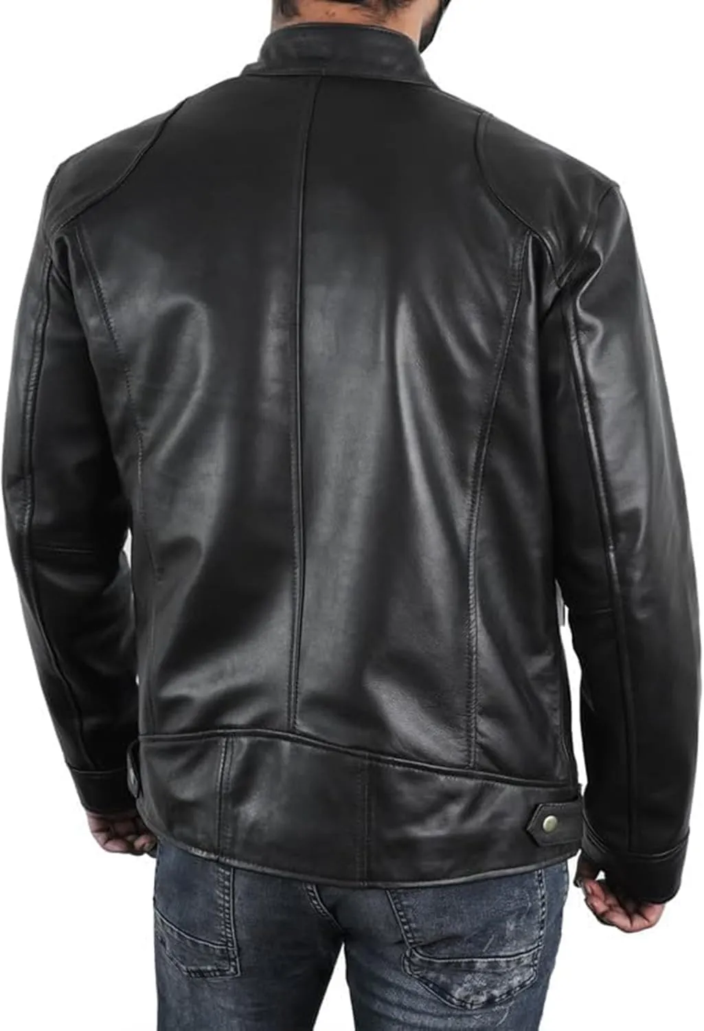 SpazeUp Vintage Motorcycle Sheepskin Leather Jackets for Men - Vintage Biker Leather Jacket Men Black Brown Red Blue