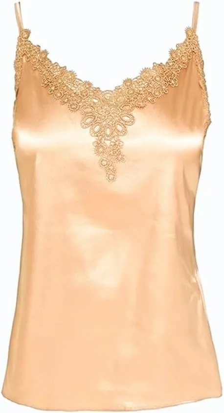 Spring and Summer Embroidered Camisole Patchwork Sleeveless Satin Camisole Top