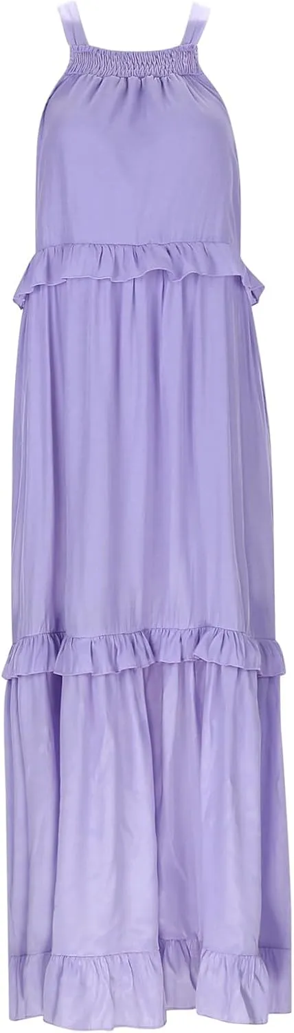 Spring Dresses for Women 2025, Womens Summer Dress Sleeveless Halter Layered Ruffles Casual Boho Flowy Maxi Dress