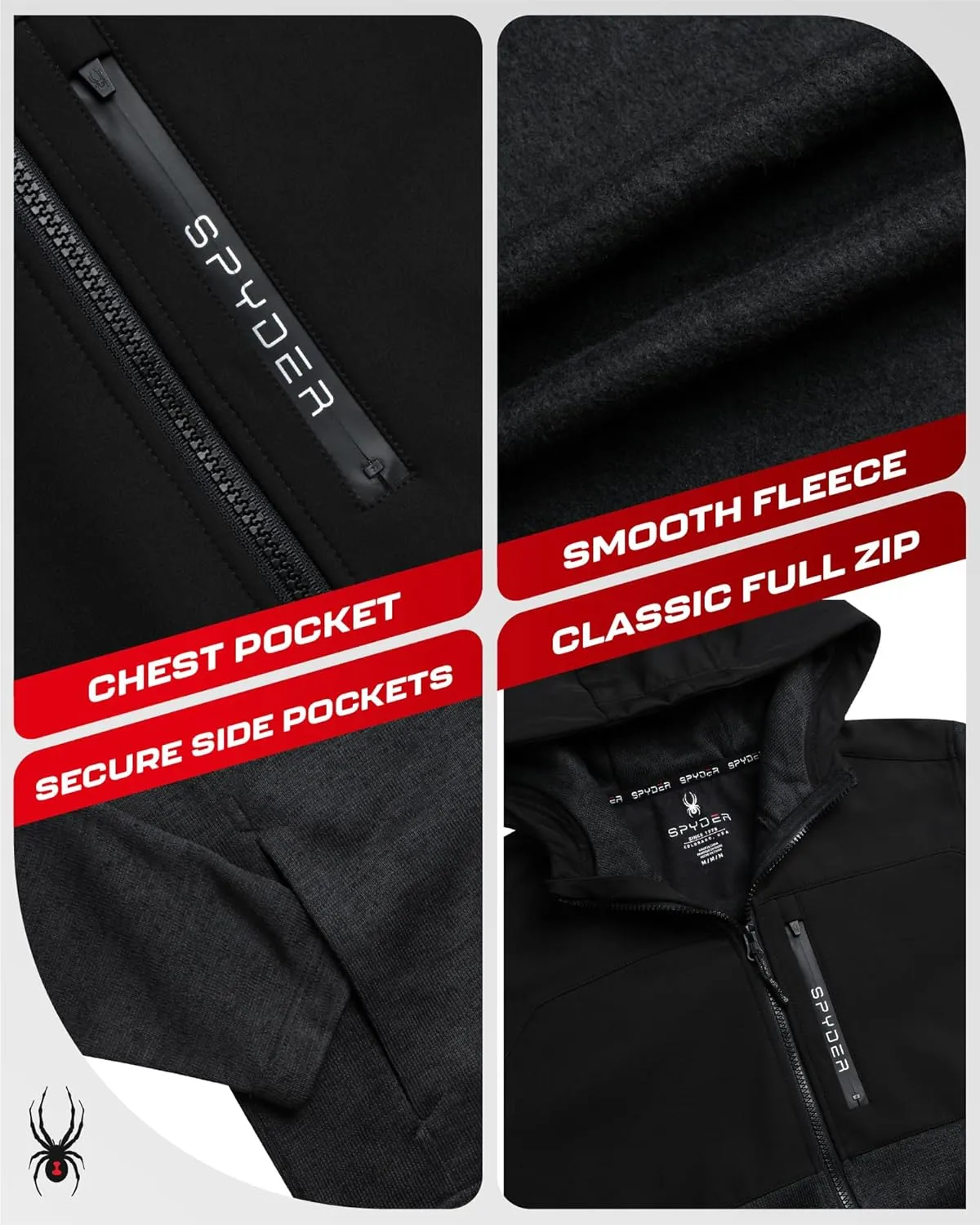Spyder Men's Sweater Fleece Jacket - Lightweight Insulated Performance Full Zip Hooded Outdoor Jacket for Men (Sizes: S-XXL)