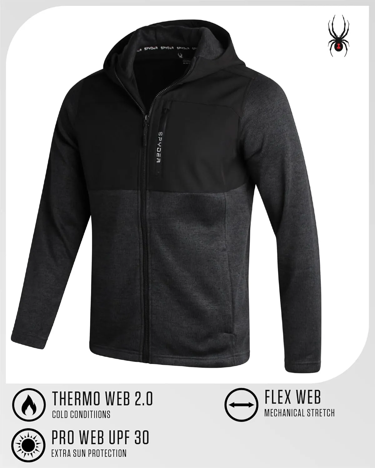 Spyder Men's Sweater Fleece Jacket - Lightweight Insulated Performance Full Zip Hooded Outdoor Jacket for Men (Sizes: S-XXL)