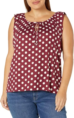 Star Vixen Women's Sleeveless Peasant Top with Tie Neck