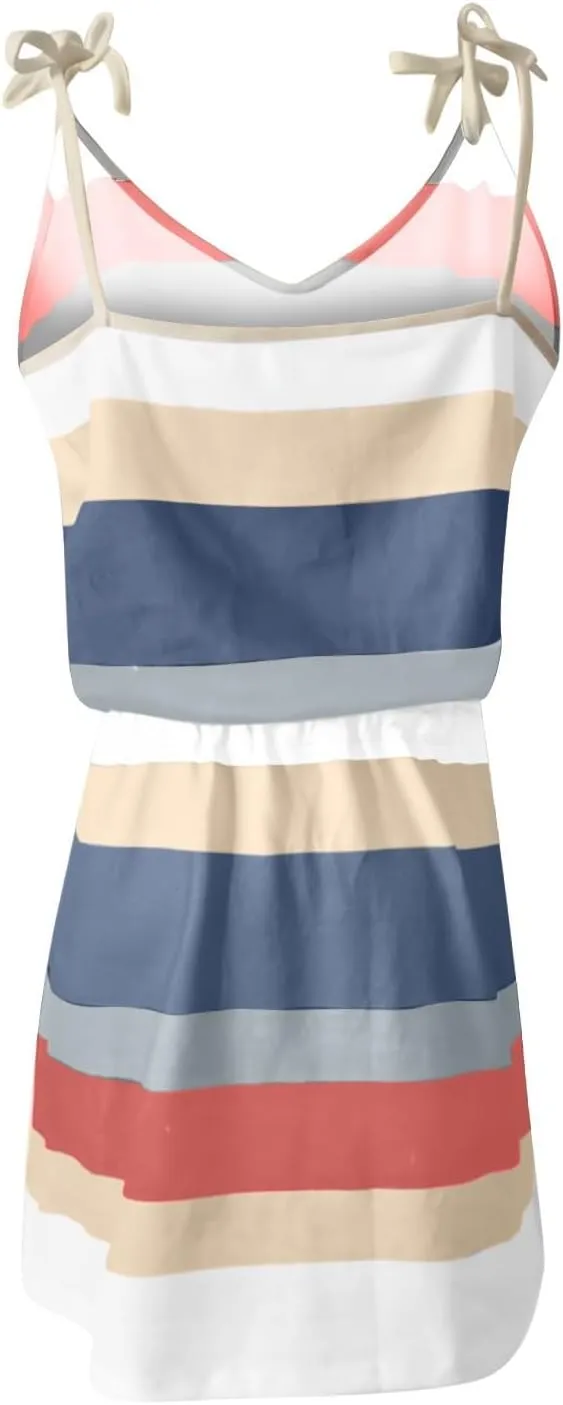 Summer Dresses for Women 2024 Casual V-Neck Sleeveless Bandage Stripe Printing Sundresses Loose Vest Sling Dress
