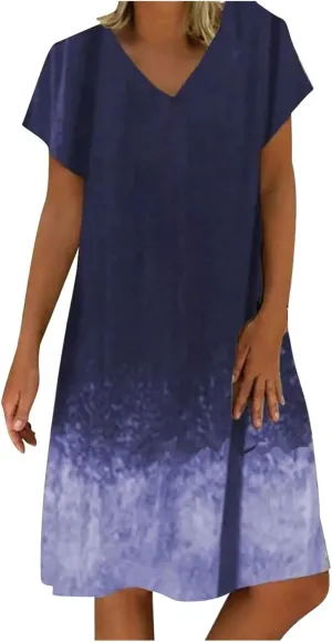Summer Dresses for Women 2025,Women's Summer Dress Plus Size V Neck Short Sleeve Dresses Boho Floral Printed Dress