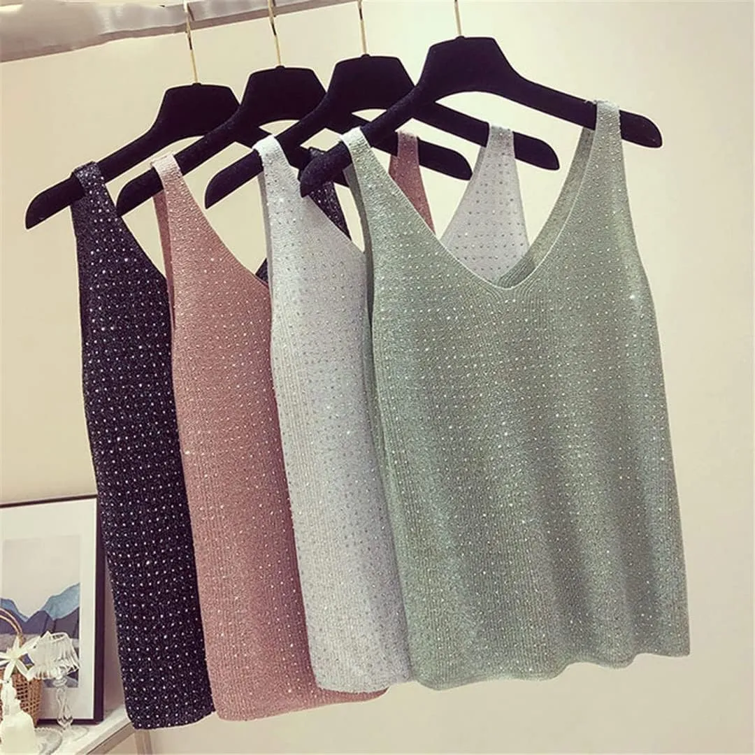 Summer V-Neck Women's Slim Fit Polyester Vest Top Camisole