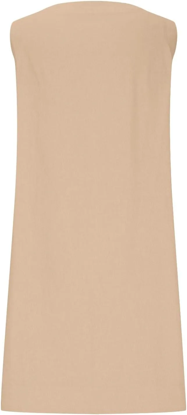 Sundresses for Women 2025 Solid Round Neck Sleeveless Tank Dress Casual Beach Vacation Cotton Linen Mini Dresses