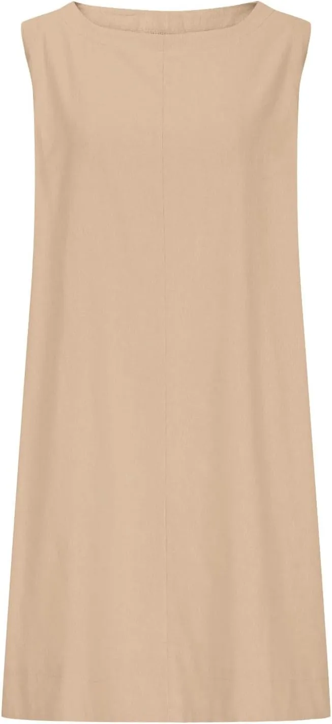 Sundresses for Women 2025 Solid Round Neck Sleeveless Tank Dress Casual Beach Vacation Cotton Linen Mini Dresses