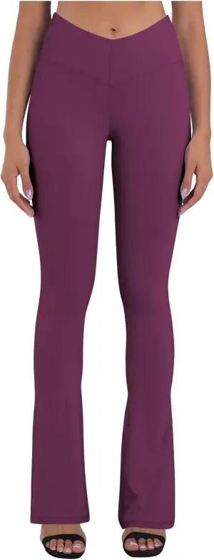 Sunzel Mini Flare Leggings for Women V Crossover Mid Rise Workout Flared Yoga Pants with Tummy Control and Wide Leg
