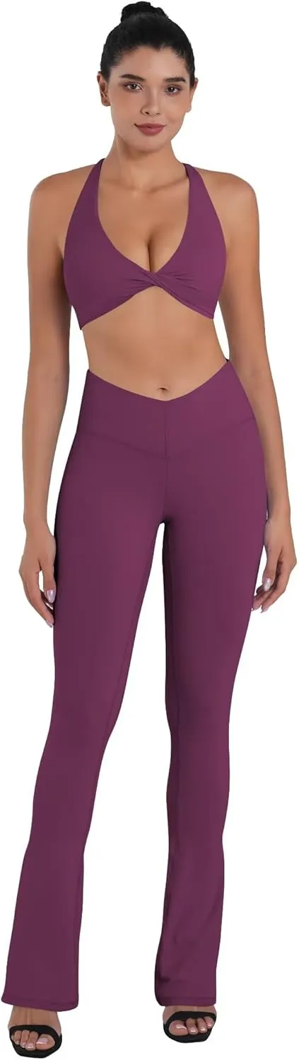 Sunzel Mini Flare Leggings for Women V Crossover Mid Rise Workout Flared Yoga Pants with Tummy Control and Wide Leg