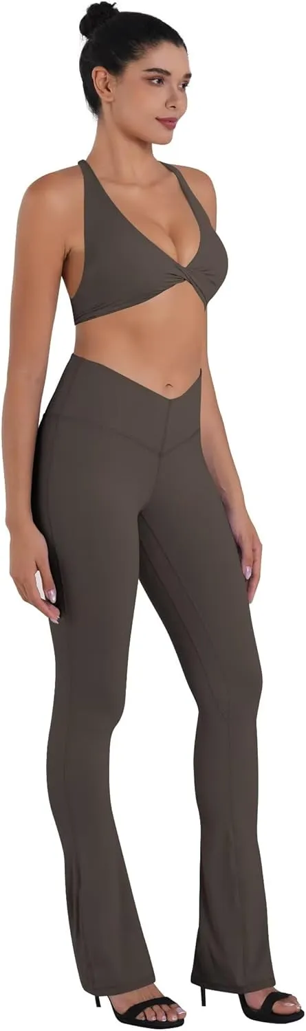 Sunzel Mini Flare Leggings for Women V Crossover Mid Rise Workout Flared Yoga Pants with Tummy Control and Wide Leg
