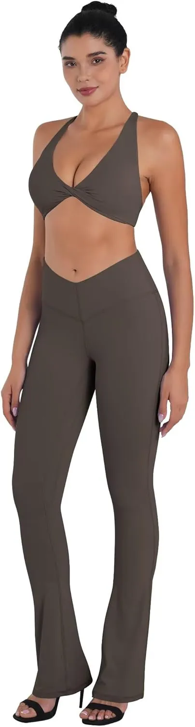 Sunzel Mini Flare Leggings for Women V Crossover Mid Rise Workout Flared Yoga Pants with Tummy Control and Wide Leg