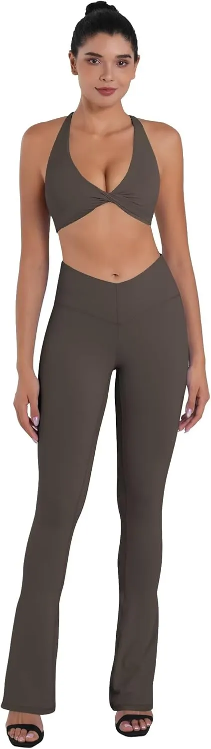 Sunzel Mini Flare Leggings for Women V Crossover Mid Rise Workout Flared Yoga Pants with Tummy Control and Wide Leg