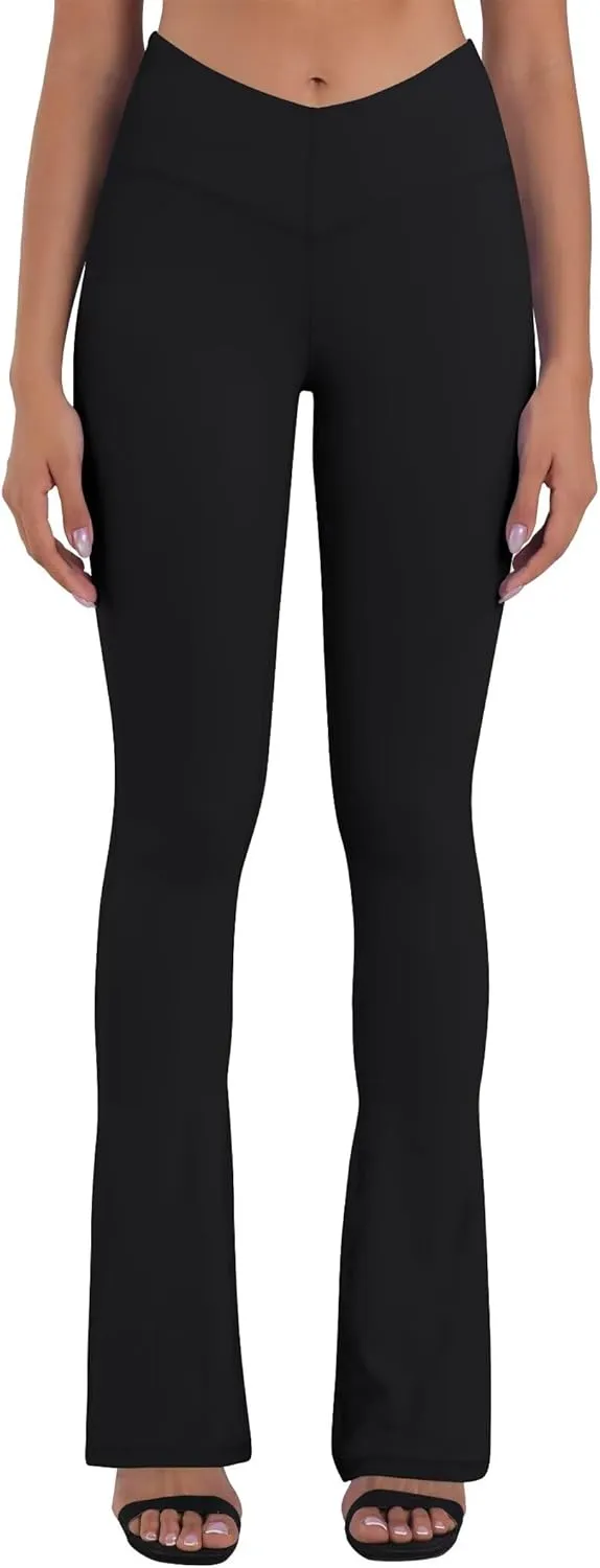 Sunzel Mini Flare Leggings for Women V Crossover Mid Rise Workout Flared Yoga Pants with Tummy Control and Wide Leg