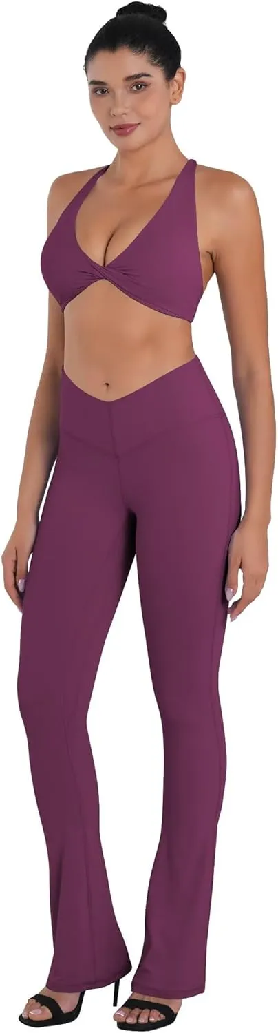 Sunzel Mini Flare Leggings for Women V Crossover Mid Rise Workout Flared Yoga Pants with Tummy Control and Wide Leg