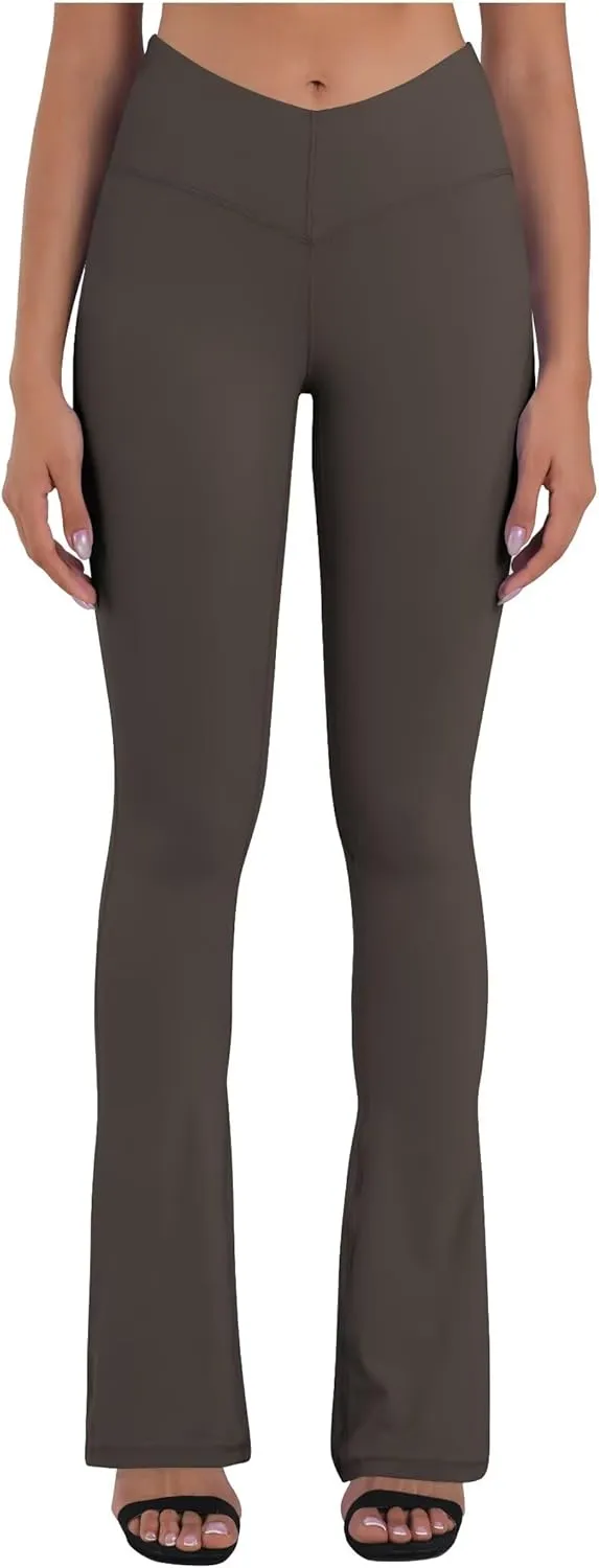 Sunzel Mini Flare Leggings for Women V Crossover Mid Rise Workout Flared Yoga Pants with Tummy Control and Wide Leg