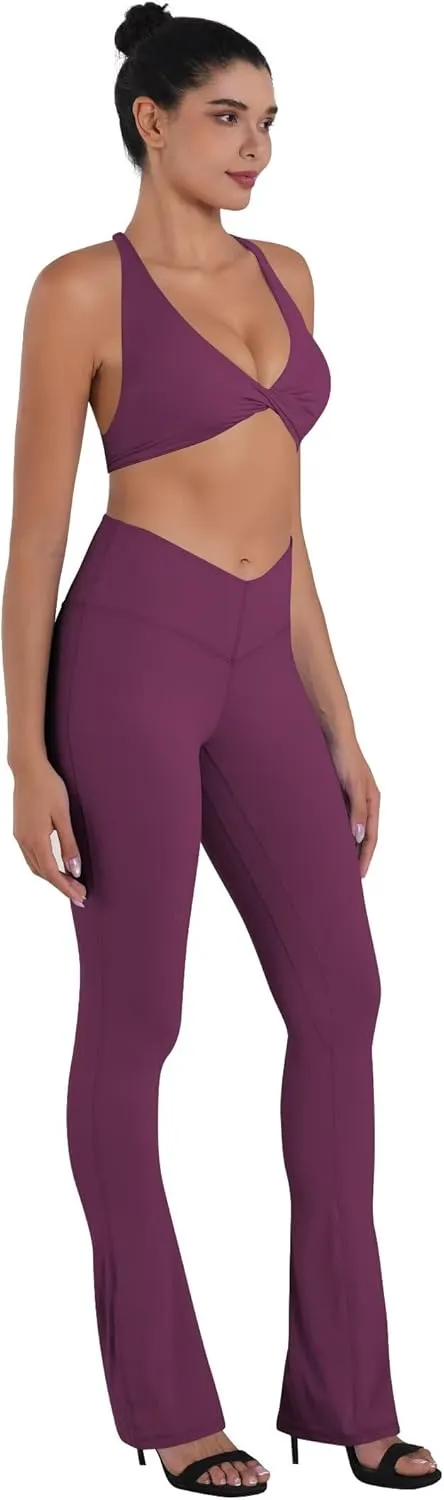 Sunzel Mini Flare Leggings for Women V Crossover Mid Rise Workout Flared Yoga Pants with Tummy Control and Wide Leg