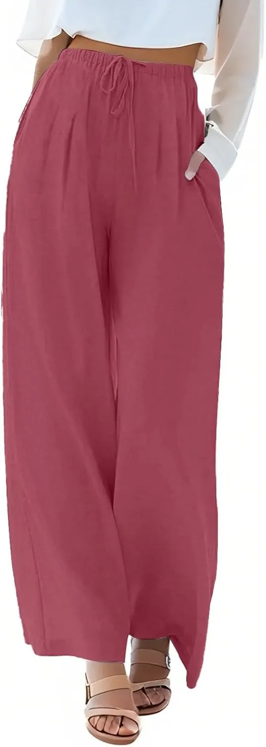 Sweatpants Women Trousers with Pockets Cotton Linen High Waisted Cargo, Travel Pants Wide Leg Summer Petite