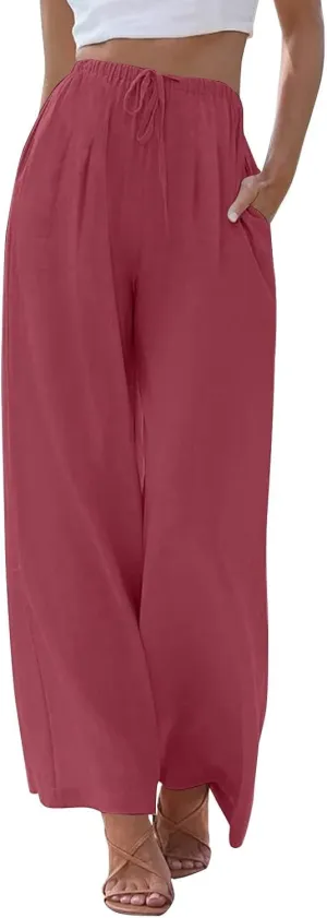 Sweatpants Women Trousers with Pockets Cotton Linen High Waisted Cargo, Travel Pants Wide Leg Summer Petite